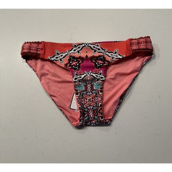 NEW Laundry By Shelli Segal Medium Colorful Bikini Bottom Crochet Trim Print - Picture 1 of 9